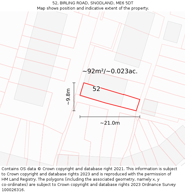 52, BIRLING ROAD, SNODLAND, ME6 5DT: Plot and title map