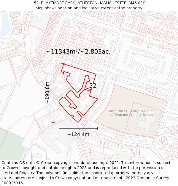 52, BLAKEMORE PARK, ATHERTON, MANCHESTER, M46 0EY: Plot and title map