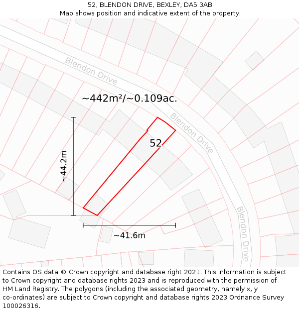 52, BLENDON DRIVE, BEXLEY, DA5 3AB: Plot and title map