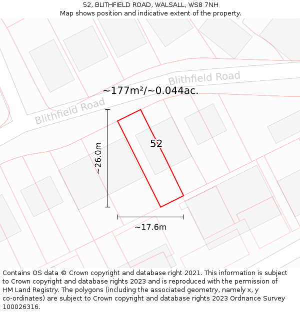 52, BLITHFIELD ROAD, WALSALL, WS8 7NH: Plot and title map