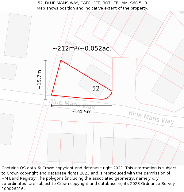 52, BLUE MANS WAY, CATCLIFFE, ROTHERHAM, S60 5UR: Plot and title map