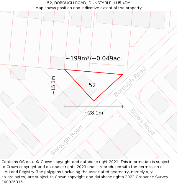 52, BOROUGH ROAD, DUNSTABLE, LU5 4DA: Plot and title map