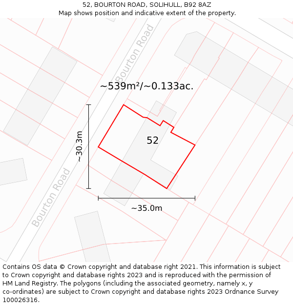 52, BOURTON ROAD, SOLIHULL, B92 8AZ: Plot and title map