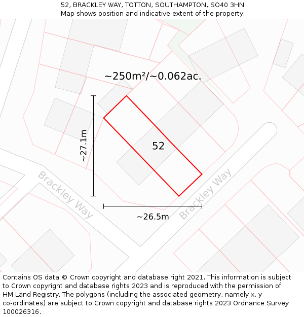 52, BRACKLEY WAY, TOTTON, SOUTHAMPTON, SO40 3HN: Plot and title map