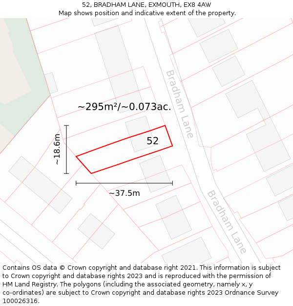 52, BRADHAM LANE, EXMOUTH, EX8 4AW: Plot and title map