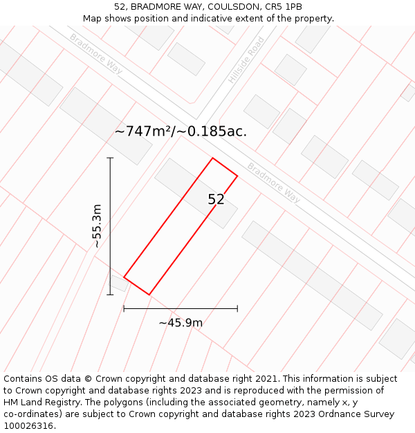 52, BRADMORE WAY, COULSDON, CR5 1PB: Plot and title map