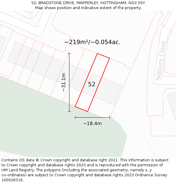 52, BRADSTONE DRIVE, MAPPERLEY, NOTTINGHAM, NG3 5SY: Plot and title map