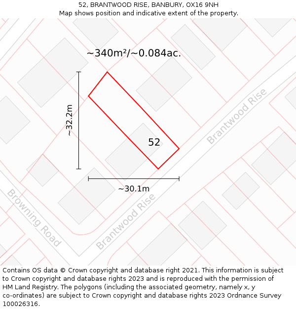 52, BRANTWOOD RISE, BANBURY, OX16 9NH: Plot and title map