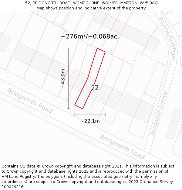 52, BRIDGNORTH ROAD, WOMBOURNE, WOLVERHAMPTON, WV5 0AQ: Plot and title map