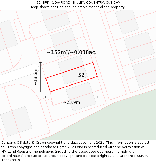 52, BRINKLOW ROAD, BINLEY, COVENTRY, CV3 2HY: Plot and title map