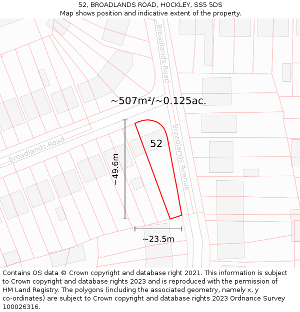 52, BROADLANDS ROAD, HOCKLEY, SS5 5DS: Plot and title map