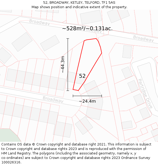 52, BROADWAY, KETLEY, TELFORD, TF1 5AS: Plot and title map