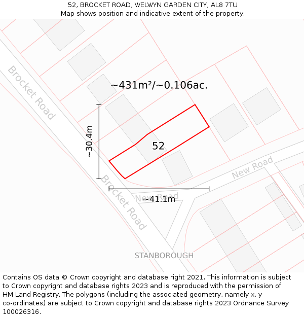 52, BROCKET ROAD, WELWYN GARDEN CITY, AL8 7TU: Plot and title map