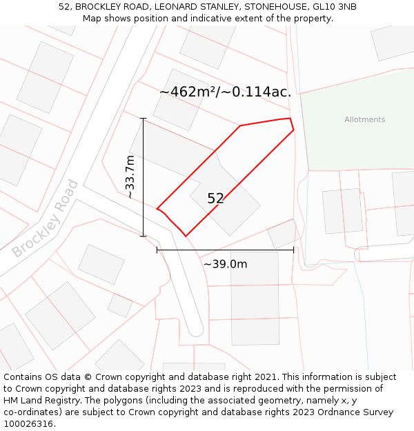 52, BROCKLEY ROAD, LEONARD STANLEY, STONEHOUSE, GL10 3NB: Plot and title map