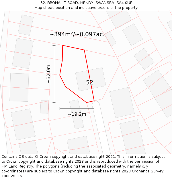52, BRONALLT ROAD, HENDY, SWANSEA, SA4 0UE: Plot and title map