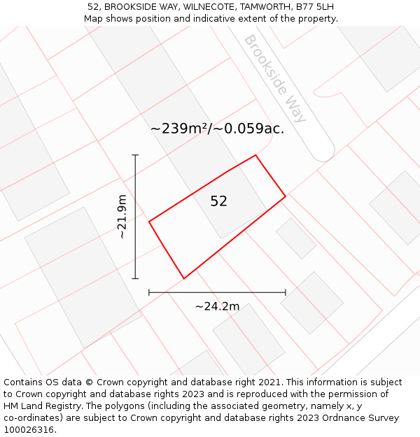 52, BROOKSIDE WAY, WILNECOTE, TAMWORTH, B77 5LH: Plot and title map