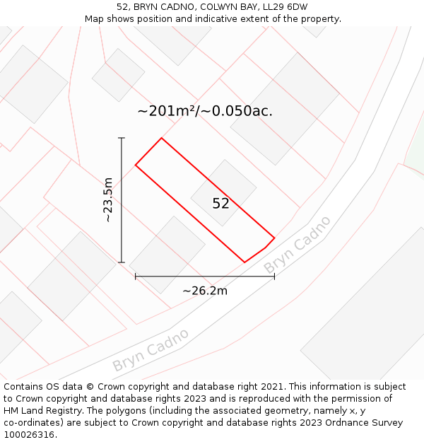 52, BRYN CADNO, COLWYN BAY, LL29 6DW: Plot and title map