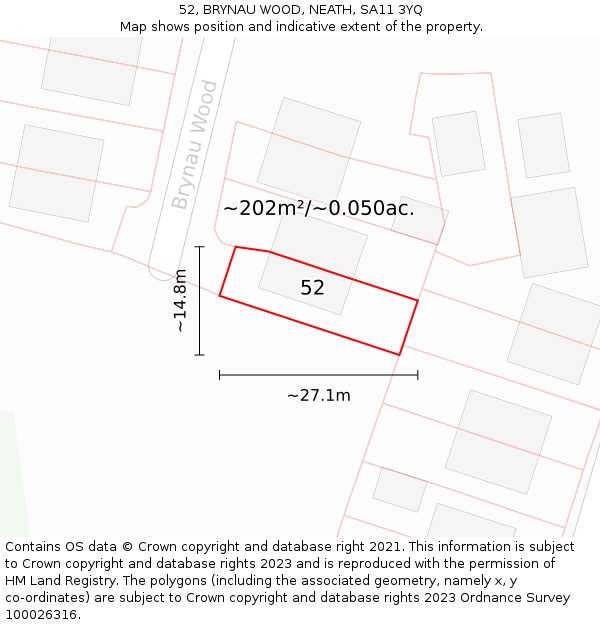 52, BRYNAU WOOD, NEATH, SA11 3YQ: Plot and title map