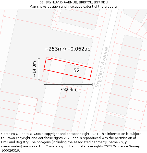 52, BRYNLAND AVENUE, BRISTOL, BS7 9DU: Plot and title map