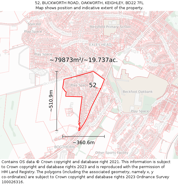 52, BUCKWORTH ROAD, OAKWORTH, KEIGHLEY, BD22 7FL: Plot and title map