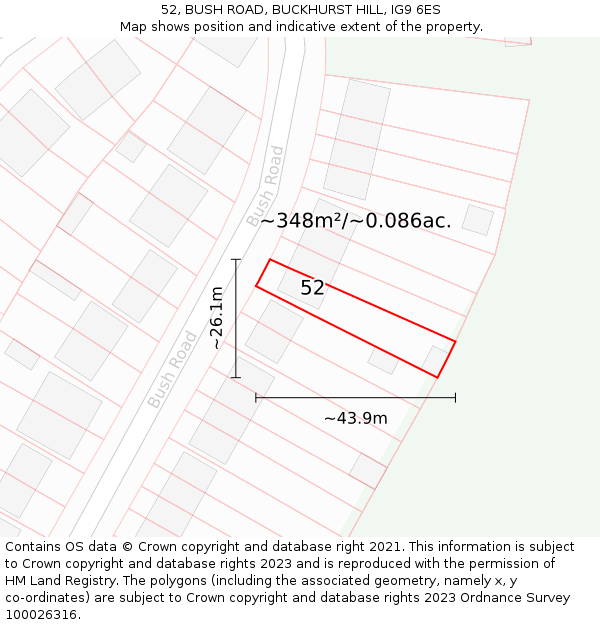 52, BUSH ROAD, BUCKHURST HILL, IG9 6ES: Plot and title map