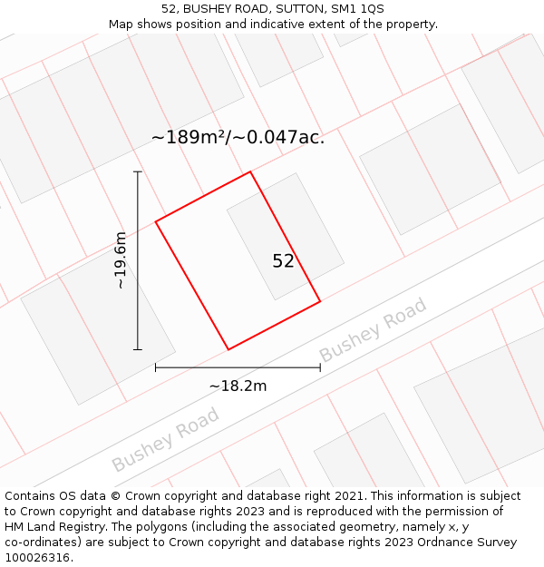 52, BUSHEY ROAD, SUTTON, SM1 1QS: Plot and title map