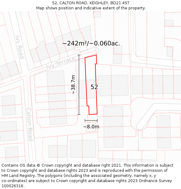 52, CALTON ROAD, KEIGHLEY, BD21 4ST: Plot and title map