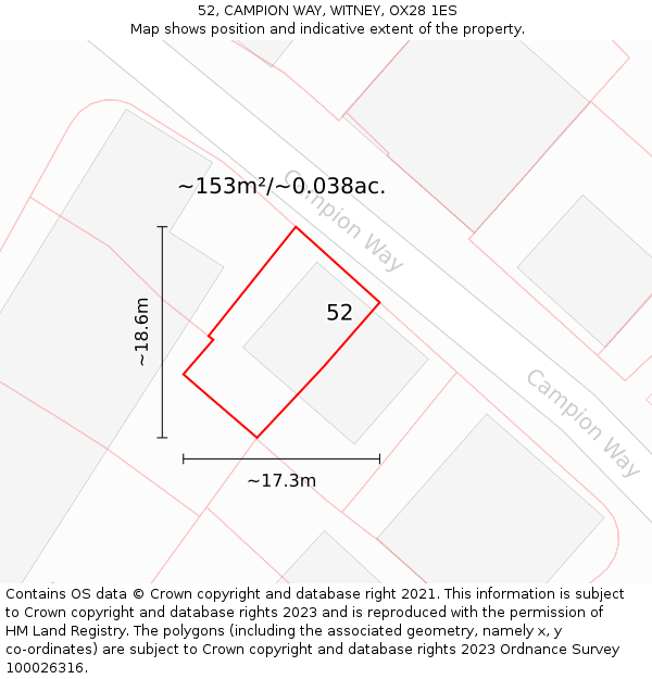 52, CAMPION WAY, WITNEY, OX28 1ES: Plot and title map