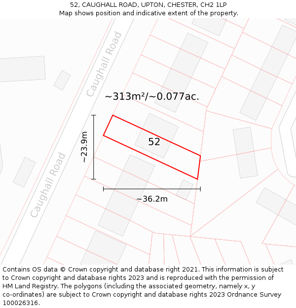 52, CAUGHALL ROAD, UPTON, CHESTER, CH2 1LP: Plot and title map