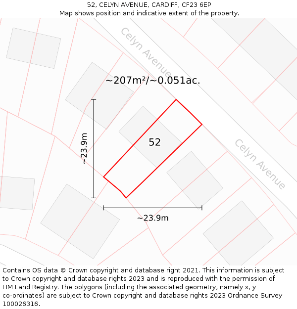 52, CELYN AVENUE, CARDIFF, CF23 6EP: Plot and title map