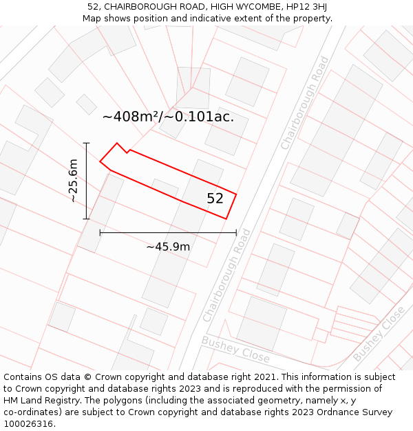 52, CHAIRBOROUGH ROAD, HIGH WYCOMBE, HP12 3HJ: Plot and title map