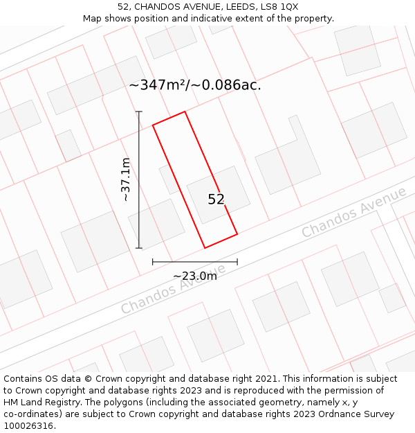 52, CHANDOS AVENUE, LEEDS, LS8 1QX: Plot and title map