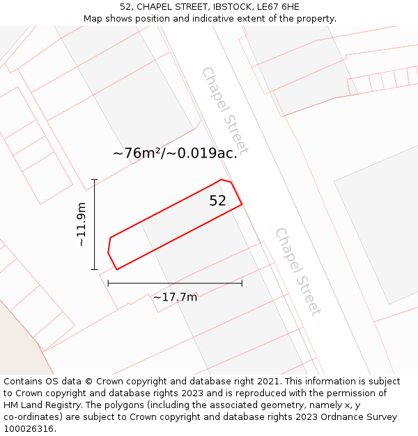 52, CHAPEL STREET, IBSTOCK, LE67 6HE: Plot and title map