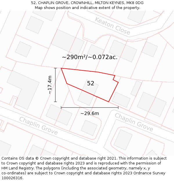 52, CHAPLIN GROVE, CROWNHILL, MILTON KEYNES, MK8 0DG: Plot and title map