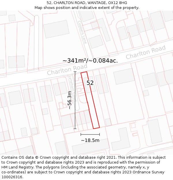 52, CHARLTON ROAD, WANTAGE, OX12 8HG: Plot and title map