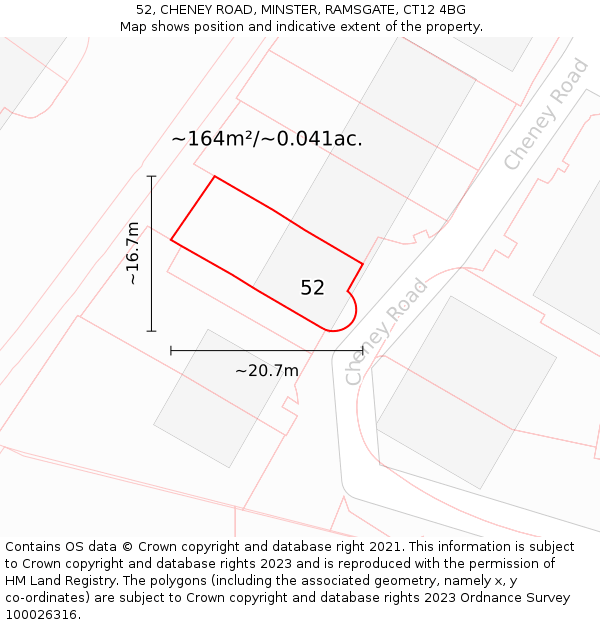 52, CHENEY ROAD, MINSTER, RAMSGATE, CT12 4BG: Plot and title map