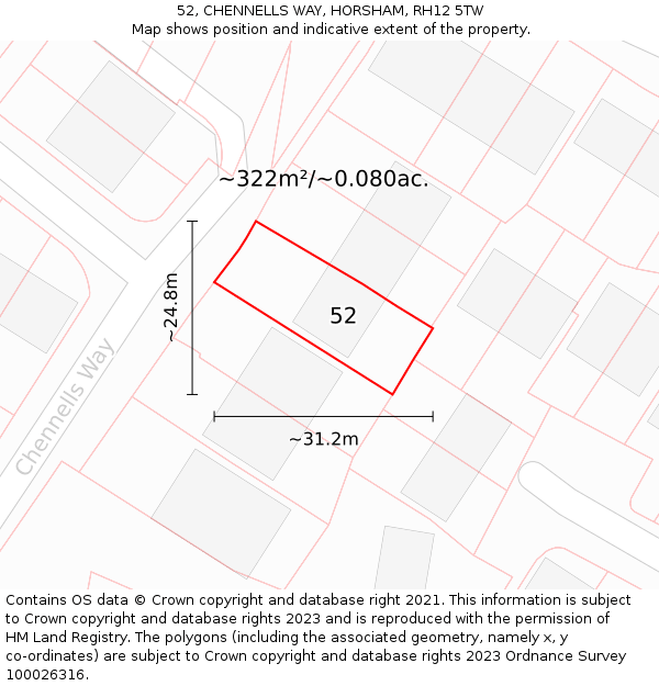 52, CHENNELLS WAY, HORSHAM, RH12 5TW: Plot and title map