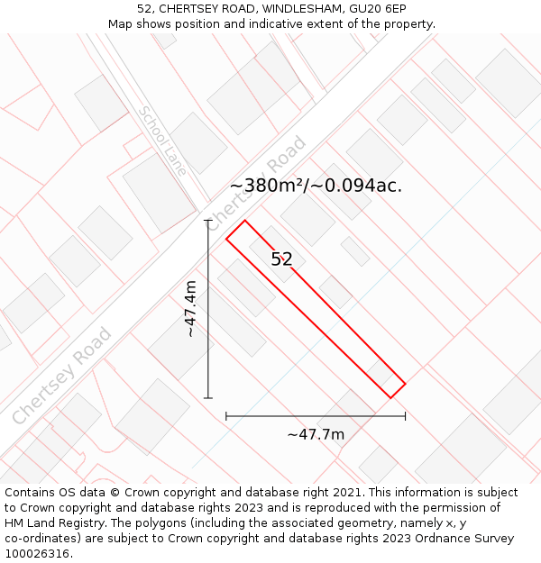 52, CHERTSEY ROAD, WINDLESHAM, GU20 6EP: Plot and title map
