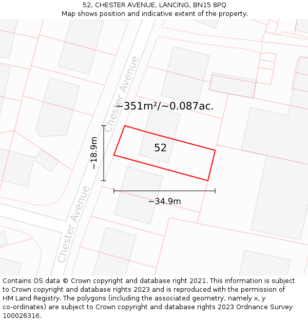 52, CHESTER AVENUE, LANCING, BN15 8PQ: Plot and title map
