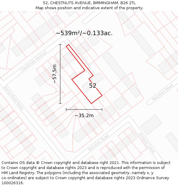 52, CHESTNUTS AVENUE, BIRMINGHAM, B26 2TL: Plot and title map