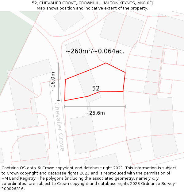 52, CHEVALIER GROVE, CROWNHILL, MILTON KEYNES, MK8 0EJ: Plot and title map