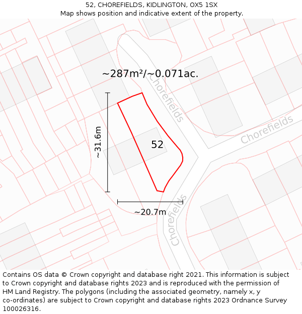 52, CHOREFIELDS, KIDLINGTON, OX5 1SX: Plot and title map