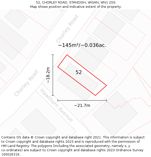 52, CHORLEY ROAD, STANDISH, WIGAN, WN1 2SS: Plot and title map