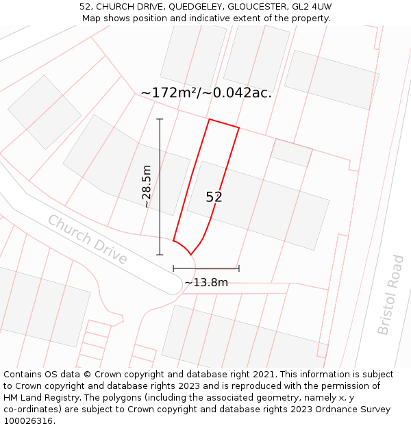 52, CHURCH DRIVE, QUEDGELEY, GLOUCESTER, GL2 4UW: Plot and title map