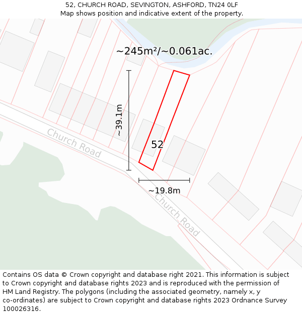 52, CHURCH ROAD, SEVINGTON, ASHFORD, TN24 0LF: Plot and title map