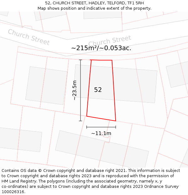 52, CHURCH STREET, HADLEY, TELFORD, TF1 5RH: Plot and title map