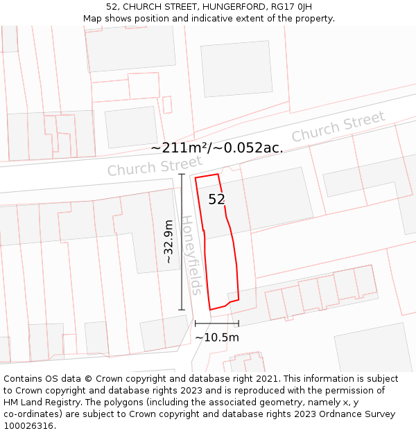 52, CHURCH STREET, HUNGERFORD, RG17 0JH: Plot and title map