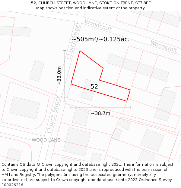 52, CHURCH STREET, WOOD LANE, STOKE-ON-TRENT, ST7 8PE: Plot and title map