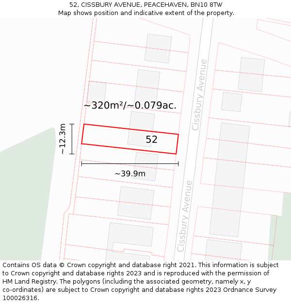 52, CISSBURY AVENUE, PEACEHAVEN, BN10 8TW: Plot and title map