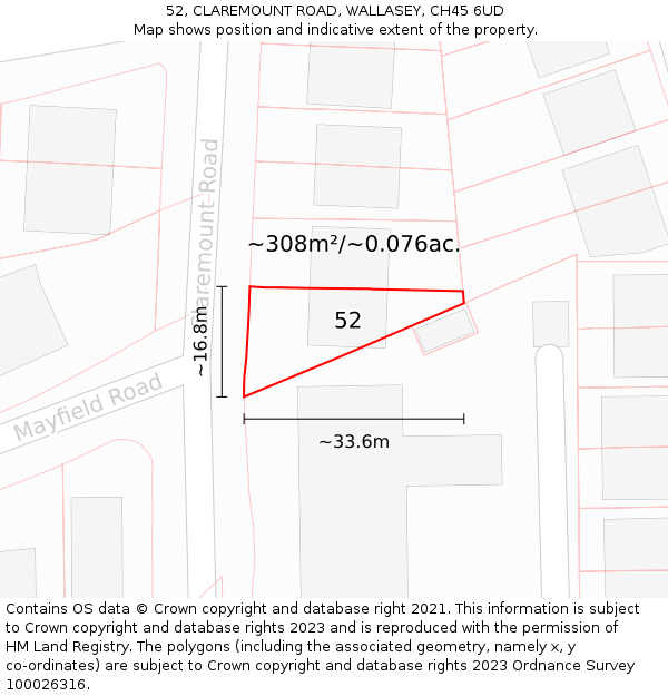 52, CLAREMOUNT ROAD, WALLASEY, CH45 6UD: Plot and title map